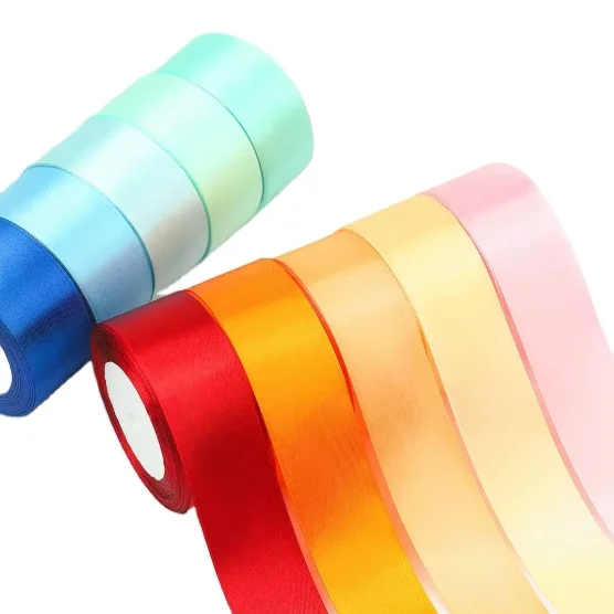 H072354ac3be742a5a244f807d2fa6f798 Colorful Polyester Ribbon Single Face Satin Ribbon for Gift and Decoration