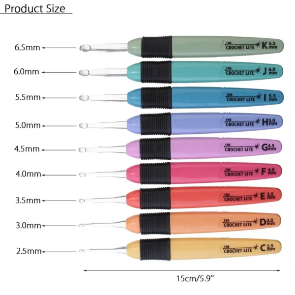 9pcs Plastic Handle Light Led Crochet Hook Needles Set