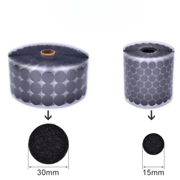 Umweltfreundliche, selbstklebende, weiße Nylon-Münzen mit weicher Klettfläche und Punkten zur Aufbewahrung, doppelseitig