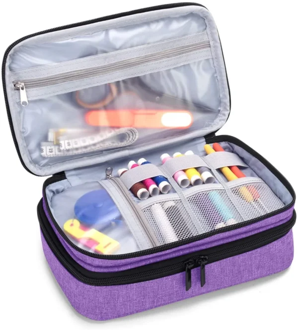 H6c9eabb0c1da41c880317350634b5b54F Kit de costura portátil de doble capa con logotipo personalizado para viajes, incluye caja, hilo y accesorios de costura. Organizador.