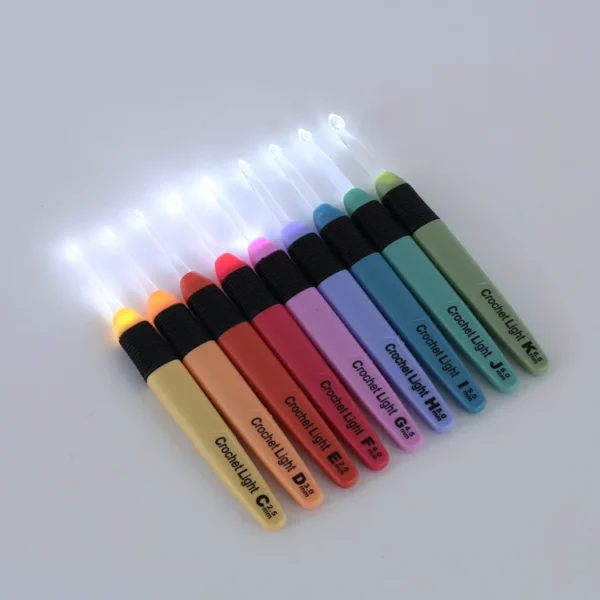 H91cf0f20291040ecaad3cc1bcddbad29m 9pcs Plastic Handle Light Led Crochet Hook Needles Set