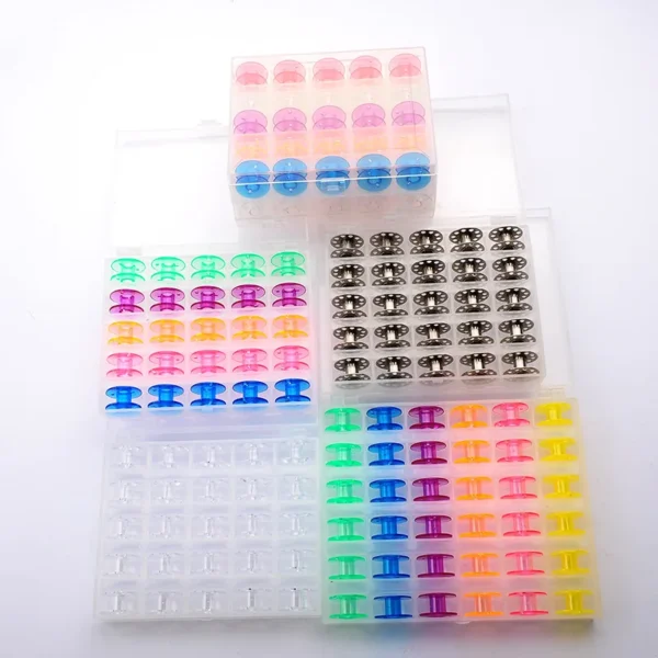 H950e817c46754d0fa075e06747f27ccaM Household Sewing Machine Universal Multi-gauge Metal Bobbin Set 36pcs Bobbin Box 25pcs Colorful Transparent Bobbin