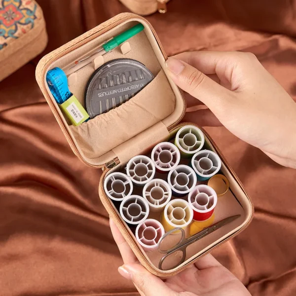 H952d4ac2ae7946a68c199774ec3fb27dz Vintage Soft Wood Print Portable Travel Mini Sewing Box Storage Kit