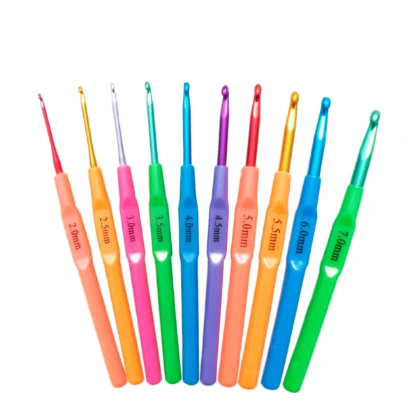 12pcs/Set Multicolor Ergonomic Aluminium Crochet Hook DIY Yarn Weave Handcraft Tools Plastic Handle Marked Sizes for Needlework