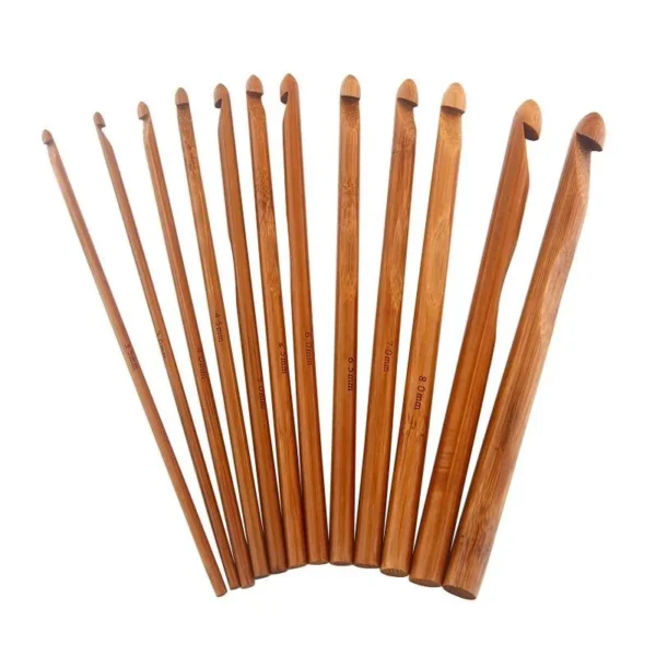 Hot Sale Eco-friendly 12 Sizes Wooden Crochet Hooks Set 3.0-10.0 mm Carbonized Bamboo Handle for Hand Knitting