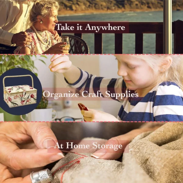 Eco-friendly Fabric Sewing Box for Needlework & Sewing Craft Kit, Haberdashery Supplies Organizer, Sustainable Hobby Gift Bin