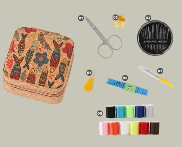 He0a5f2f8564544f2a1b82d1d26ba5506k Vintage Soft Wood Print Portable Travel Mini Sewing Box Storage Kit