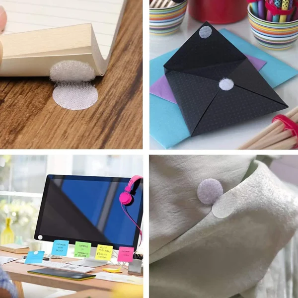 Umweltfreundliche, selbstklebende, weiße Nylon-Münzen mit weicher Klettfläche und Punkten zur Aufbewahrung, doppelseitig