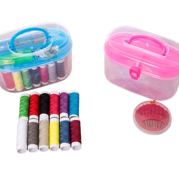 Hee3fe46cafdf4fea985d00f8a1de3404E Fashion Square Eco-Friendly Sewing Box Portable Multi-functional Needle Thread Set Tools Household